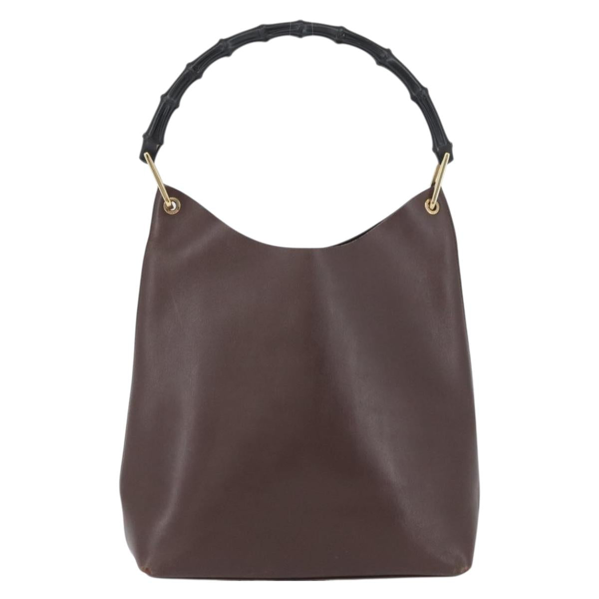 GUCCI Bamboo Shoulder Bag Leather Brown Gold 001 2058 1881 0 Auth BA11231