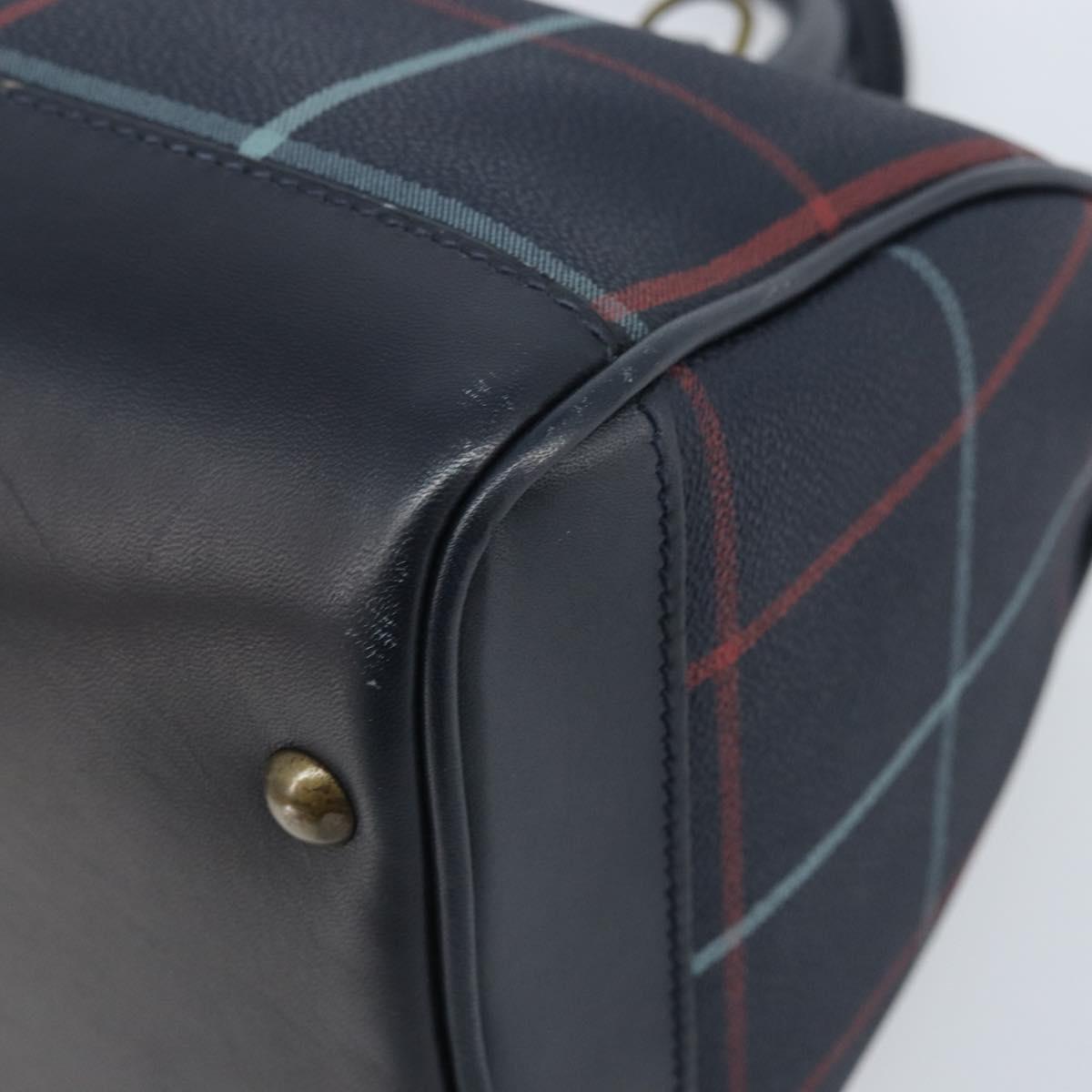 Burberrys Nova Check Boston Bag PVC Navy Gold Auth BA11232