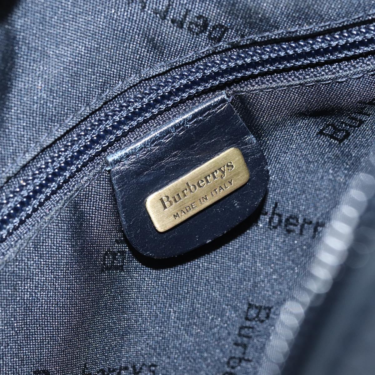 Burberrys Nova Check Boston Bag PVC Navy Gold Auth BA11232