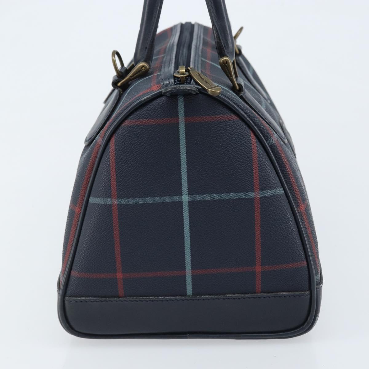 Burberrys Nova Check Boston Bag PVC Navy Gold Auth BA11232