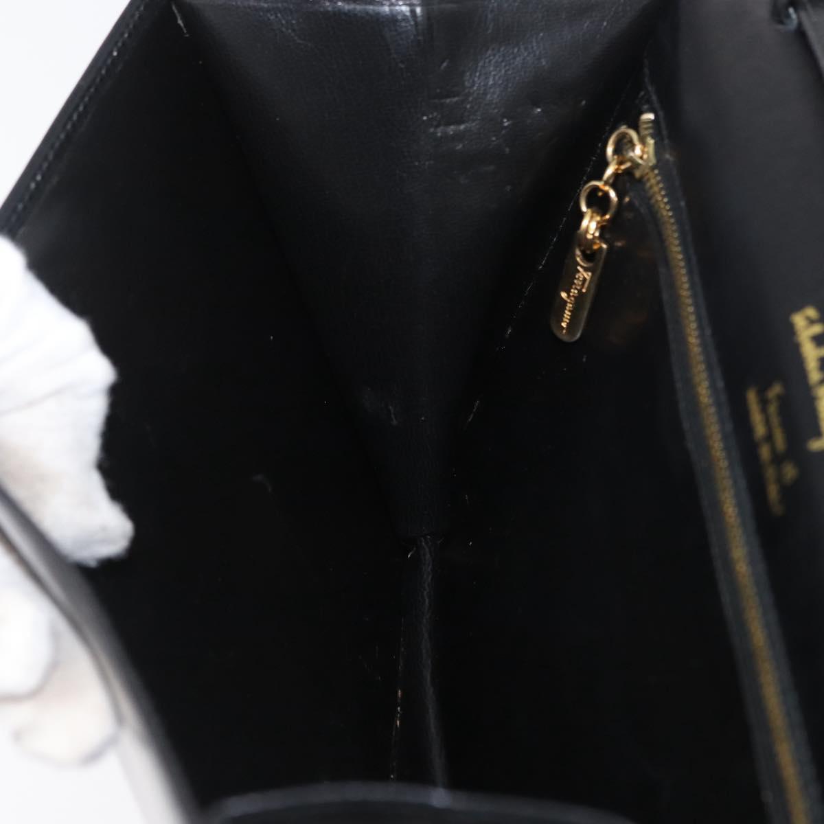 Salvatore Ferragamo Shoulder Bag Leather Black Gold Auth BA11236