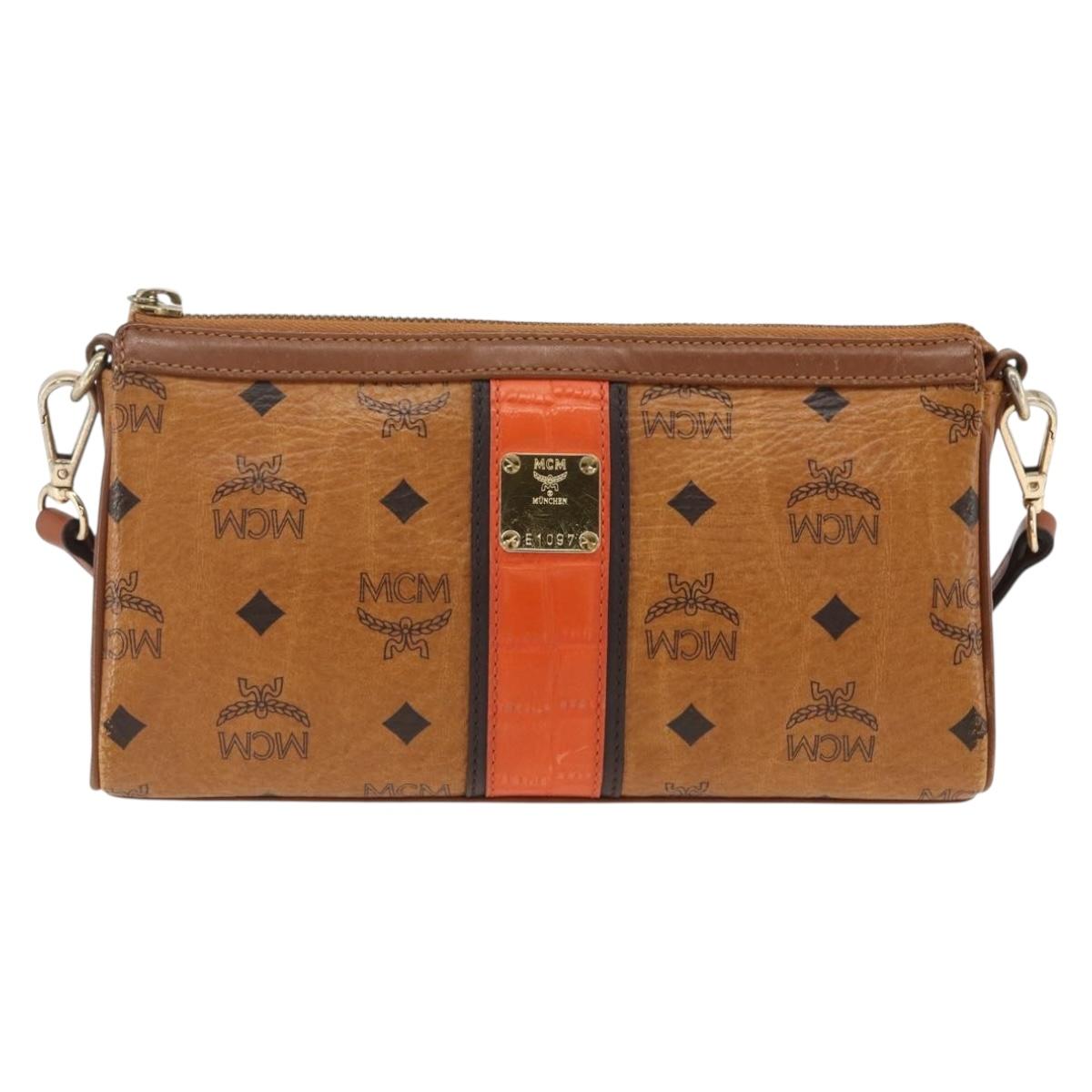 MCM Vicetos Logogram Shoulder Bag PVC Leather Brown Gold Auth BA11237