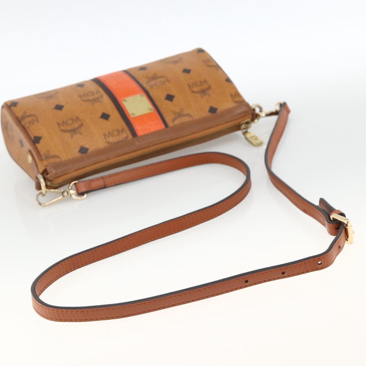 MCM Vicetos Logogram Shoulder Bag PVC Leather Brown Gold Auth BA11237