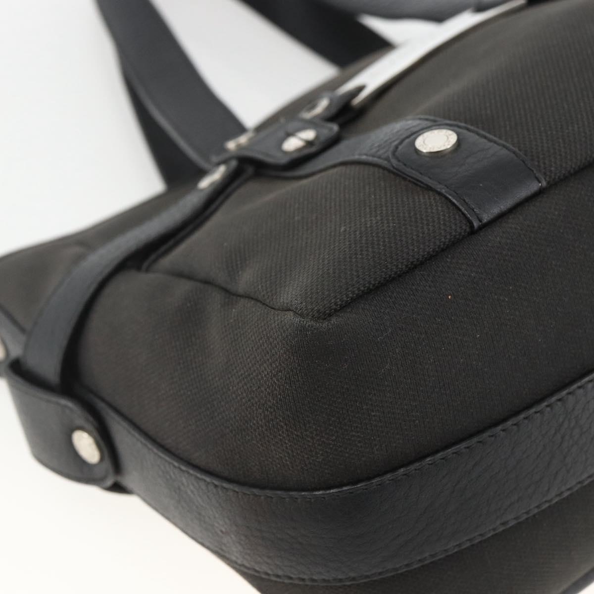 BVLGARI Hand Bag Canvas Leather Black Silver Auth BA11246