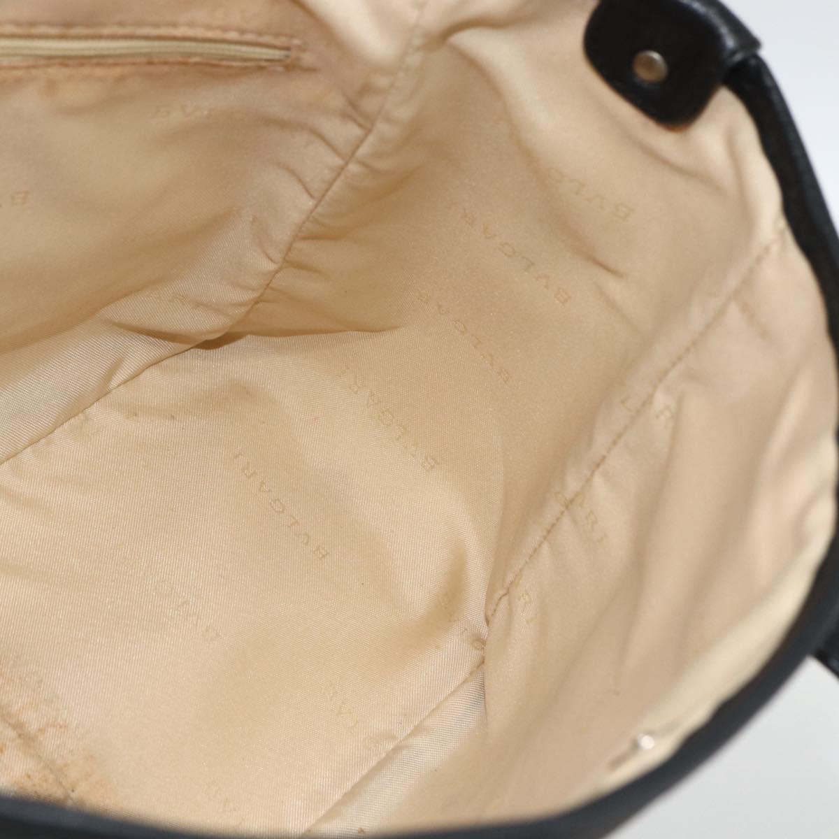 BVLGARI Hand Bag Canvas Leather Black Silver Auth BA11246