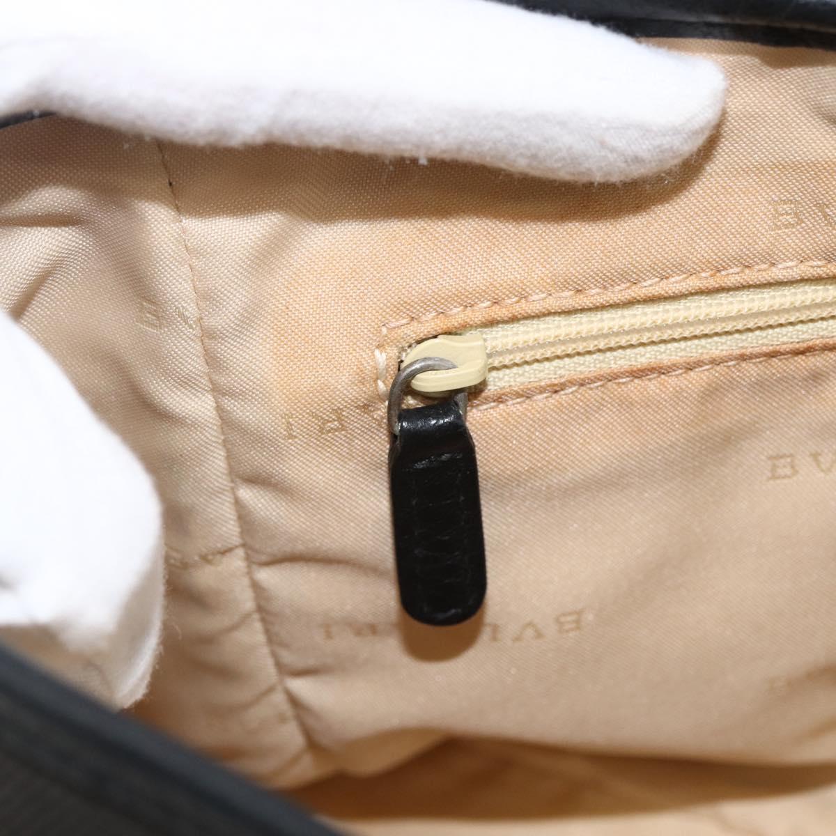 BVLGARI Hand Bag Canvas Leather Black Silver Auth BA11246