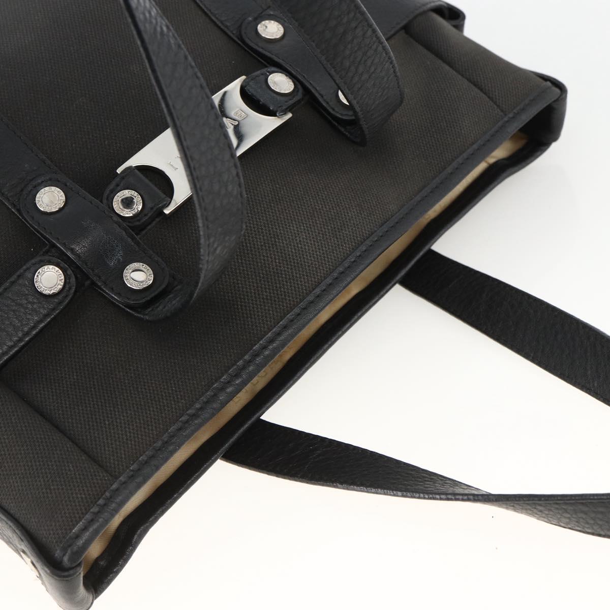BVLGARI Hand Bag Canvas Leather Black Silver Auth BA11246