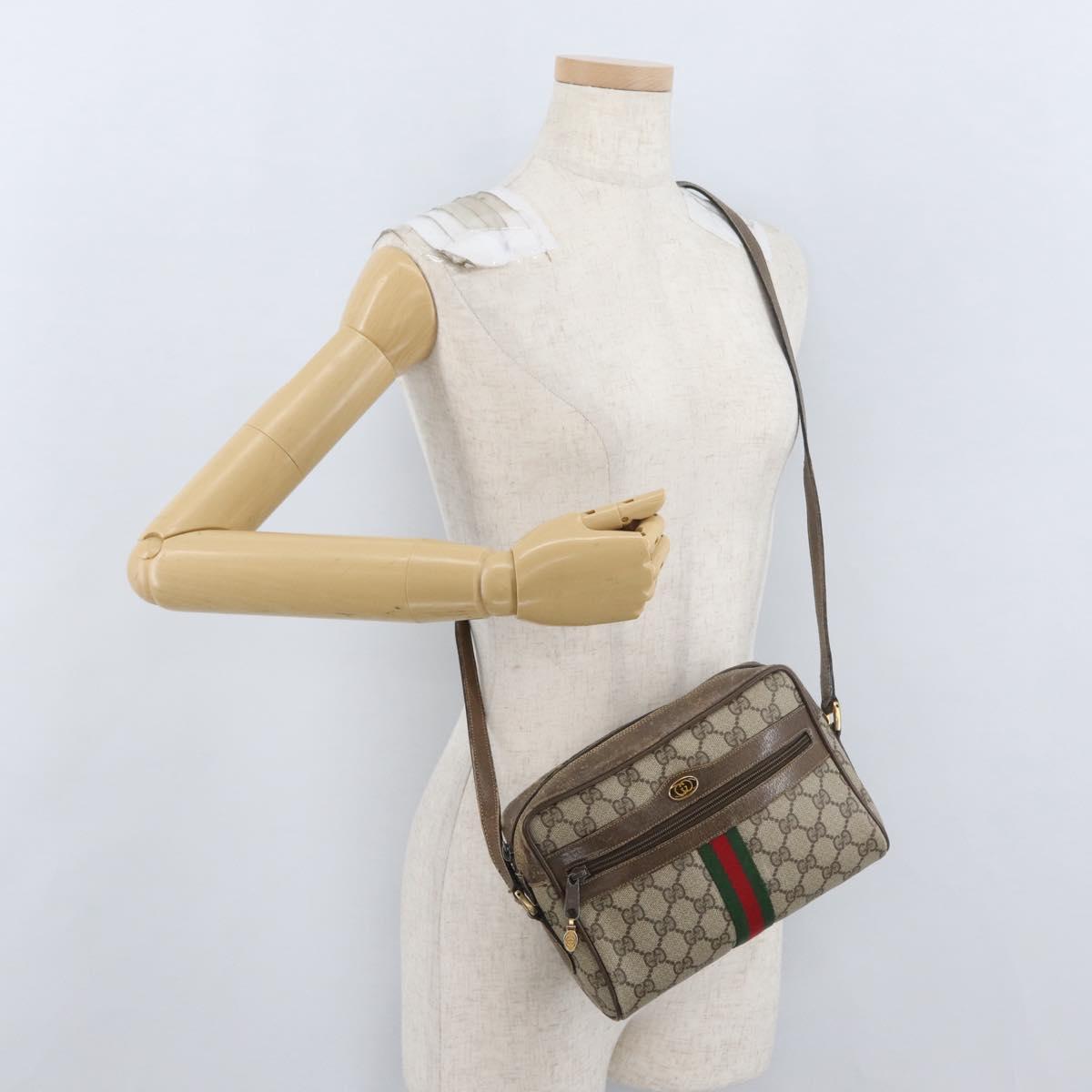 GUCCI GG Supreme Web Sherry Line Shoulder Bag PVC Beige Gold Auth BA11250