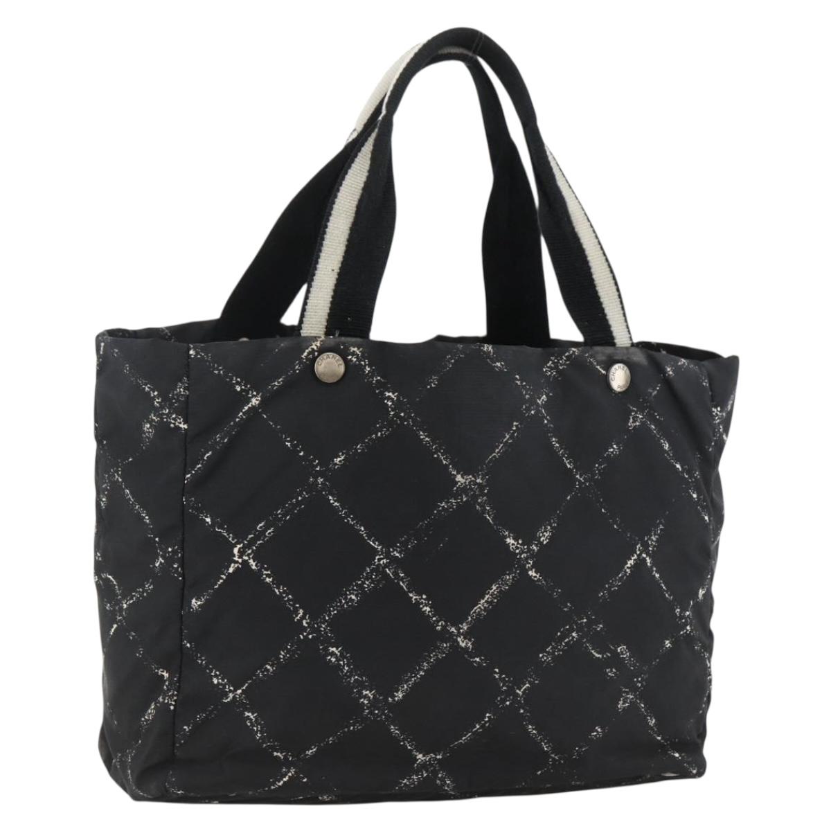 CHANEL Travel Line Tote Bag Nylon Black CC Auth BA11251