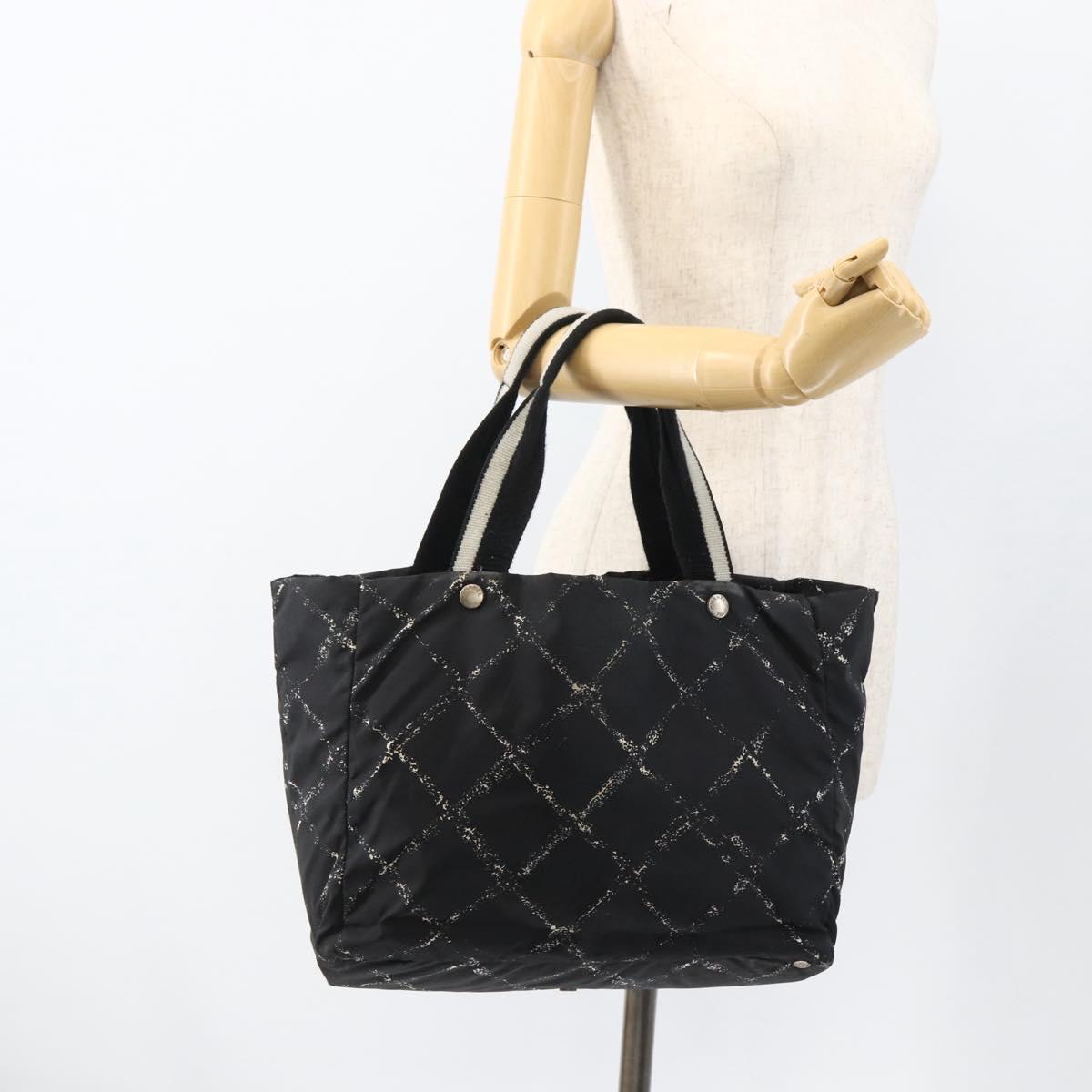 CHANEL Travel Line Tote Bag Nylon Black CC Auth BA11251