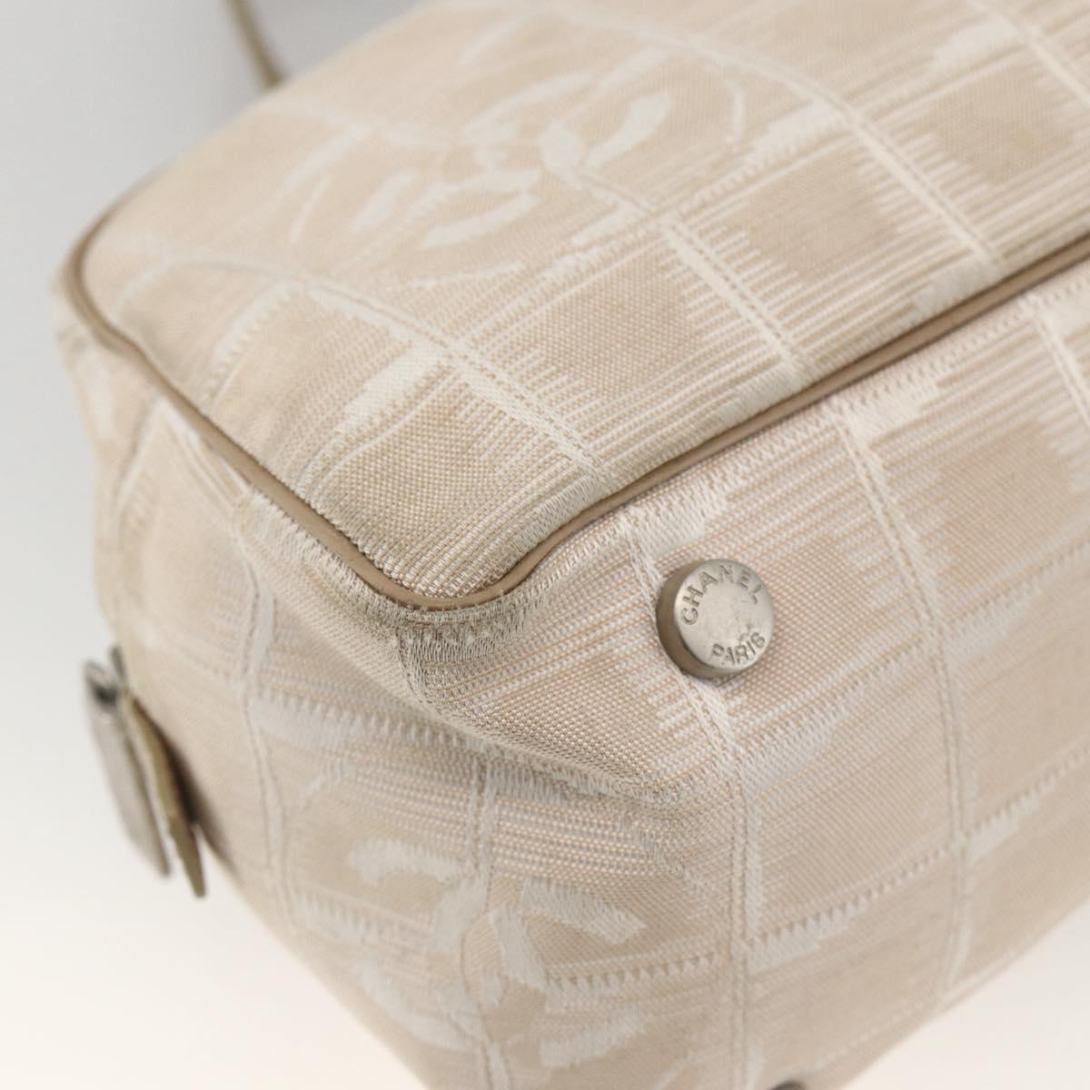 CHANEL New Travel Line Hand Bag Nylon Beige Gold CC Auth BA11253
