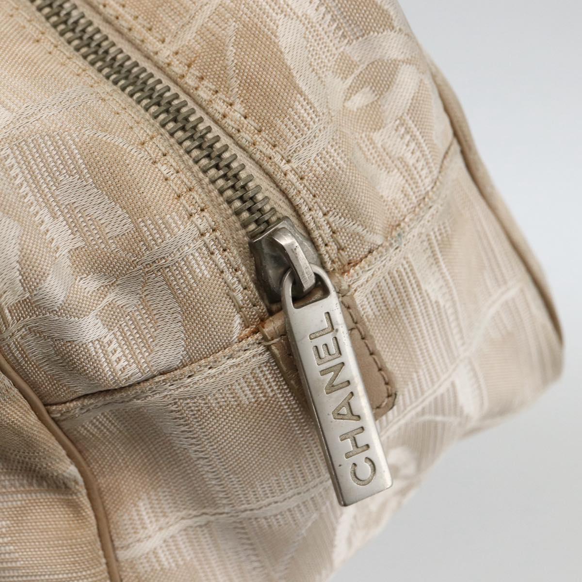 CHANEL New Travel Line Hand Bag Nylon Beige Gold CC Auth BA11253