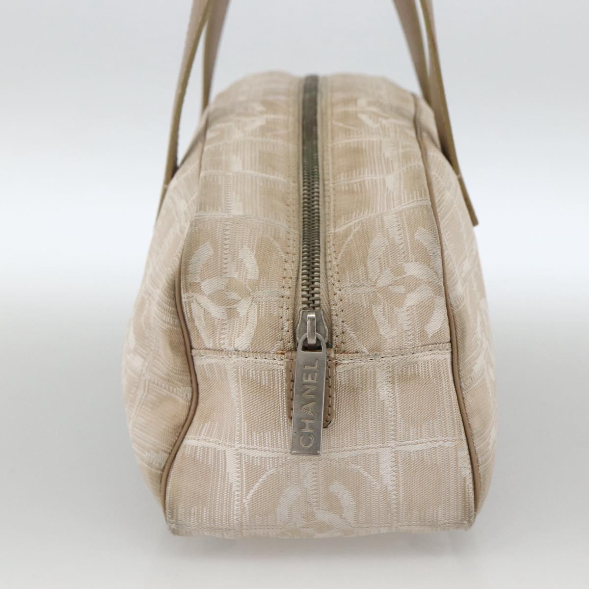 CHANEL New Travel Line Hand Bag Nylon Beige Gold CC Auth BA11253