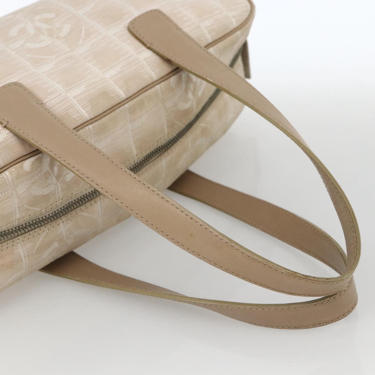 CHANEL New Travel Line Hand Bag Nylon Beige Gold CC Auth BA11253