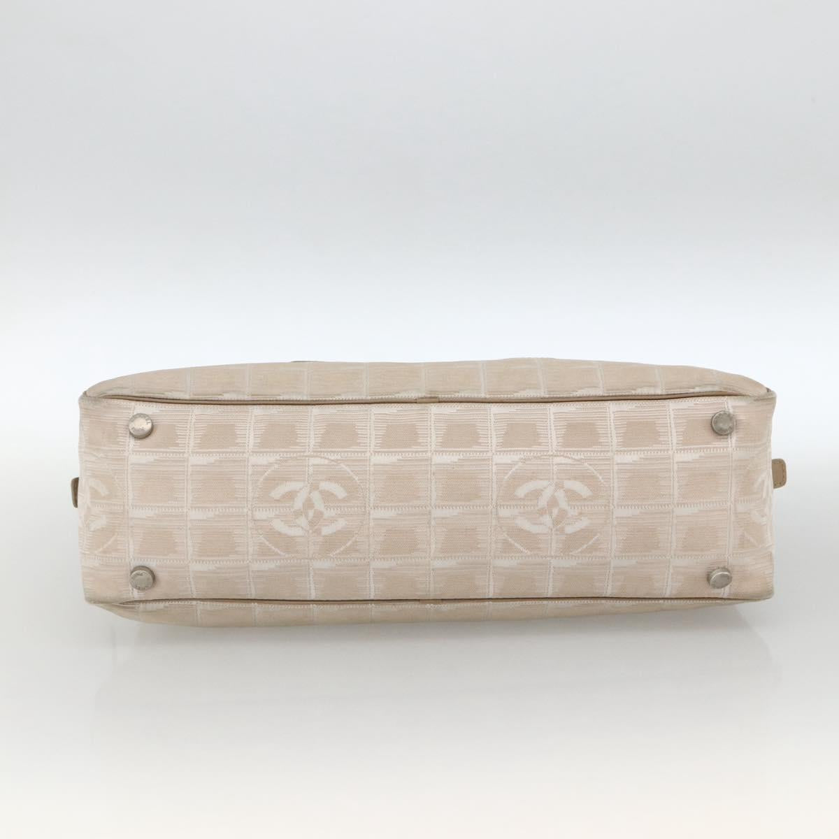 CHANEL New Travel Line Hand Bag Nylon Beige Gold CC Auth BA11253