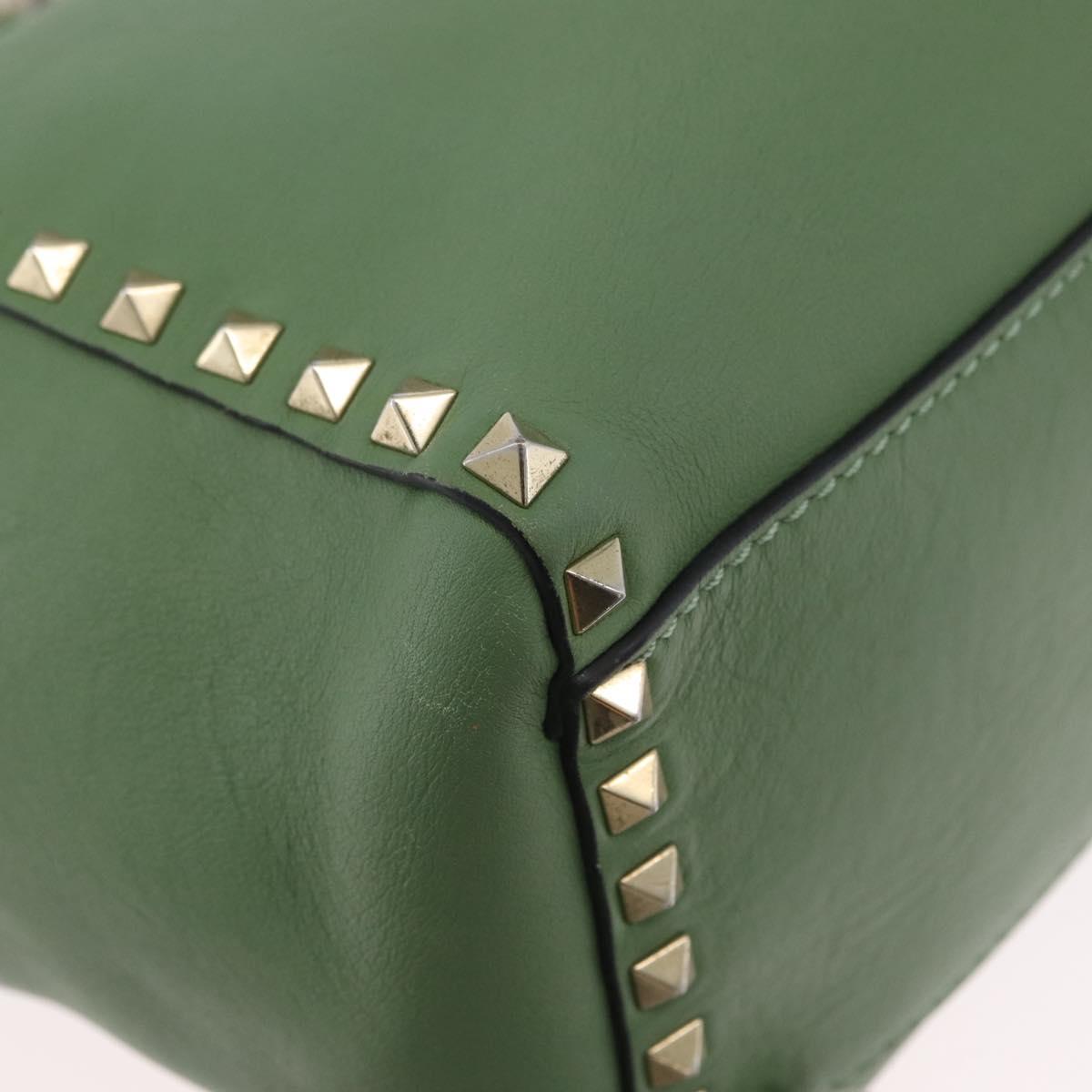VALENTINO Rock Studs Hand Bag Leather 2way Green Gold Auth BA11265