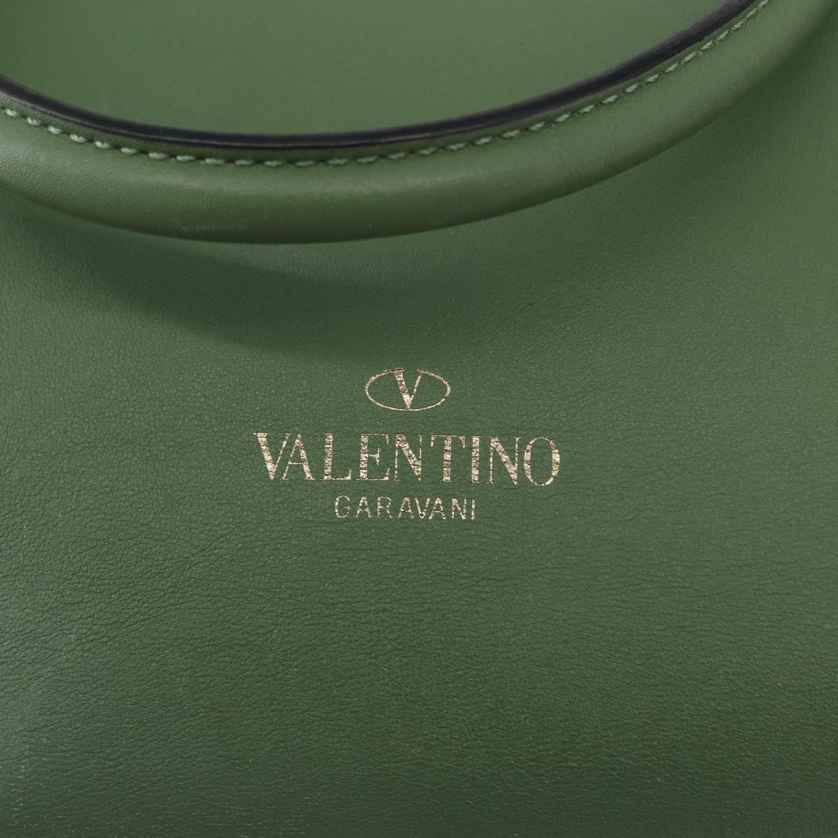 VALENTINO Rock Studs Hand Bag Leather 2way Green Gold Auth BA11265