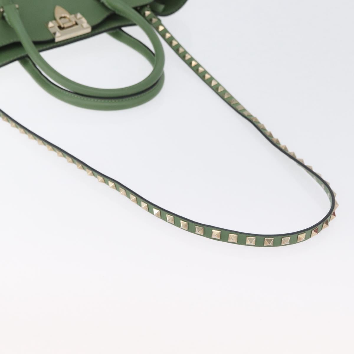 VALENTINO Rock Studs Hand Bag Leather 2way Green Gold Auth BA11265