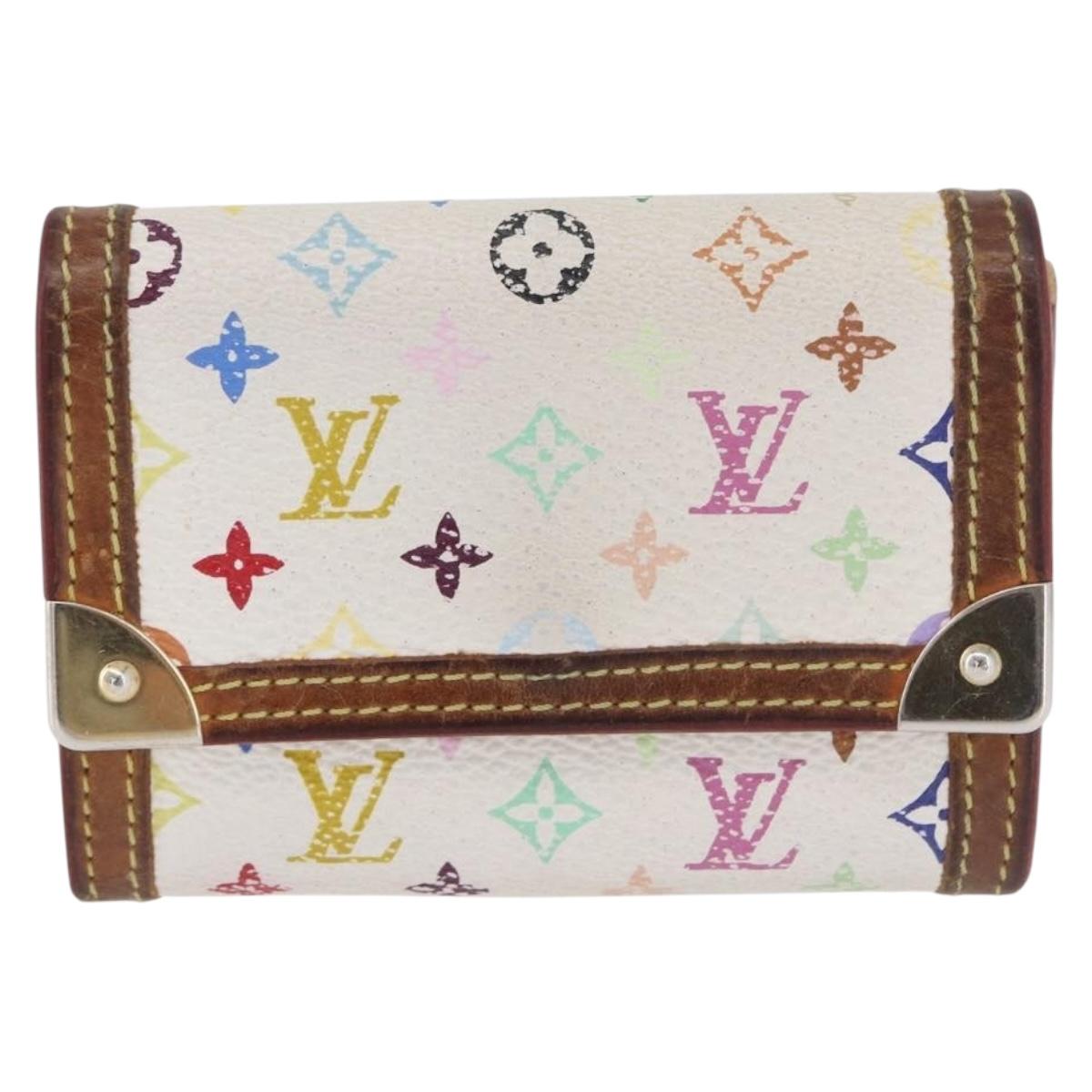 LOUIS VUITTON Multicolor Porte Monnaie Pla Coin Purse White M92657 Auth BA11269