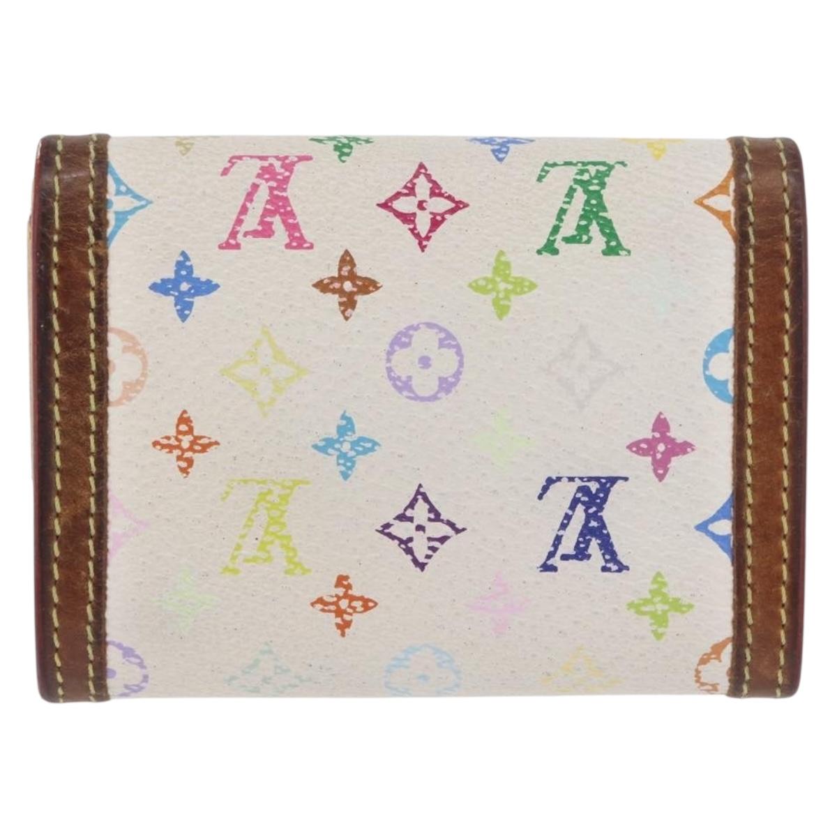 LOUIS VUITTON Multicolor Porte Monnaie Pla Coin Purse White M92657 Auth BA11269