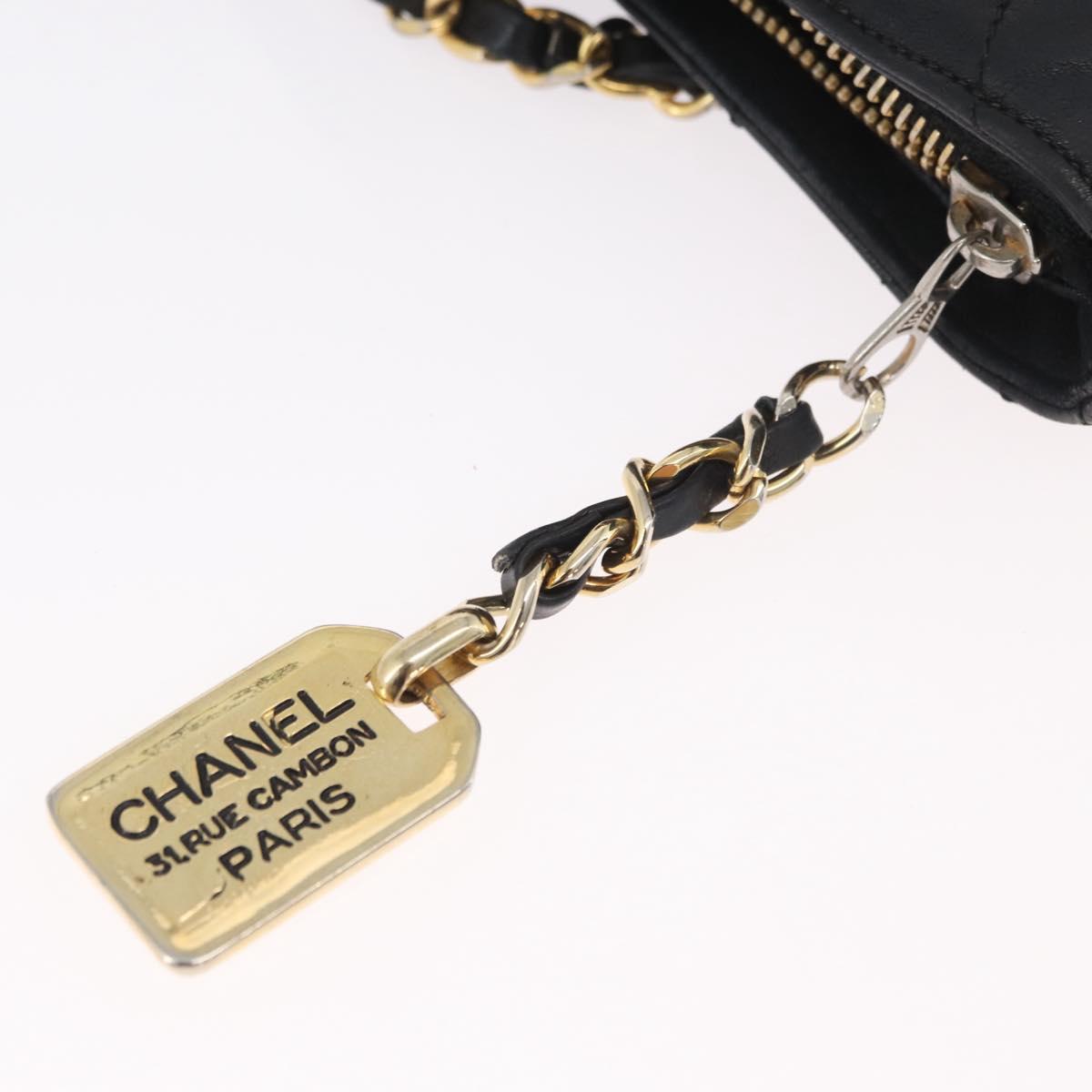 CHANEL Matelasse Chain Shoulder Bag Lamb Skin Black Gold CC Auth BA11274