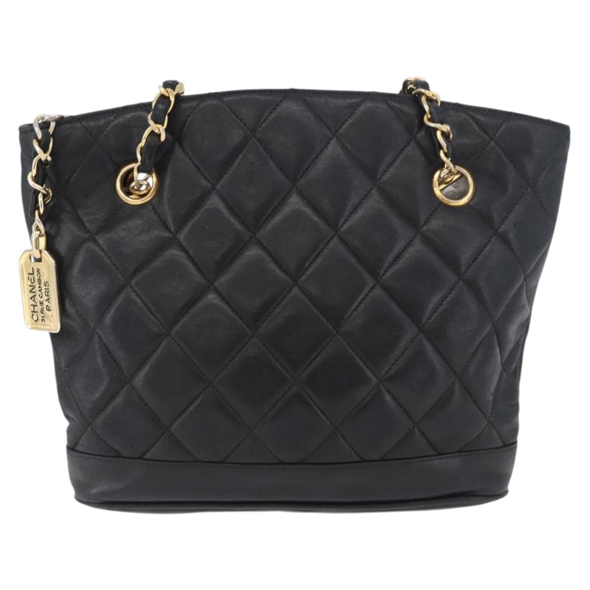 CHANEL Matelasse Chain Shoulder Bag Lamb Skin Black Gold CC Auth BA11274