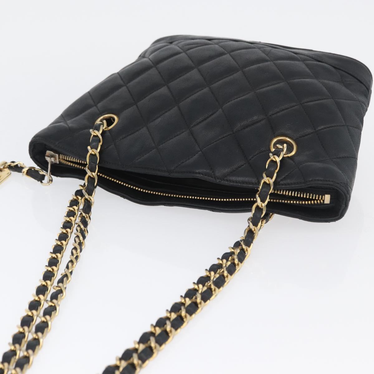 CHANEL Matelasse Chain Shoulder Bag Lamb Skin Black Gold CC Auth BA11274