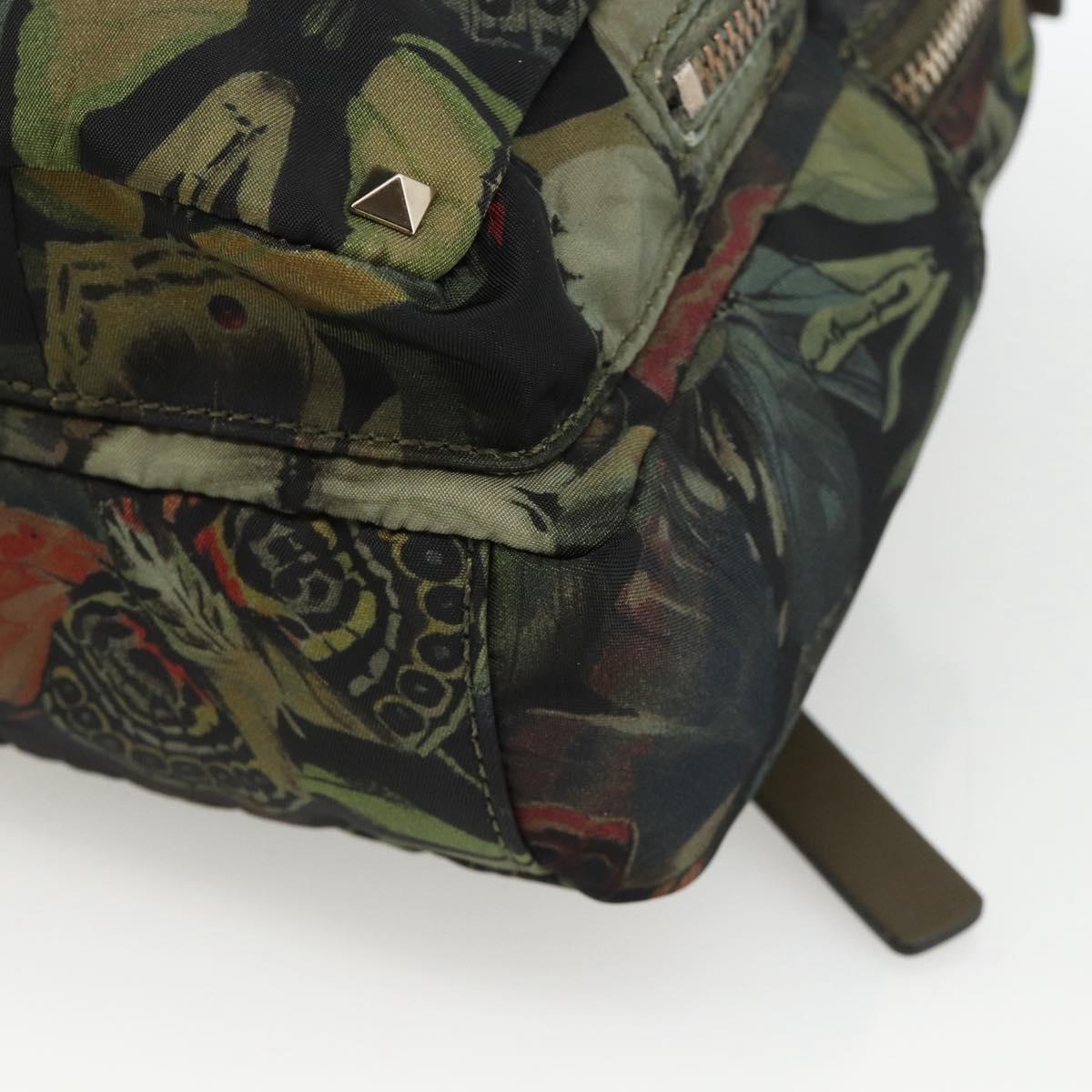 VALENTINO Backpack Nylon Khaki Champagne Gold Auth BA11275