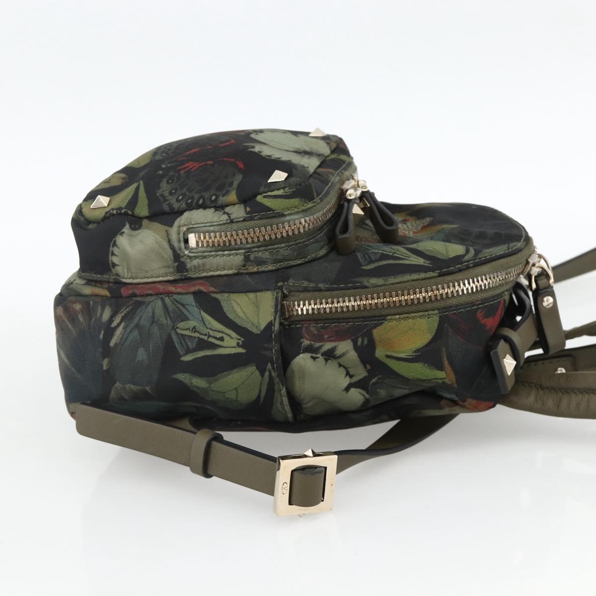 VALENTINO Backpack Nylon Khaki Champagne Gold Auth BA11275