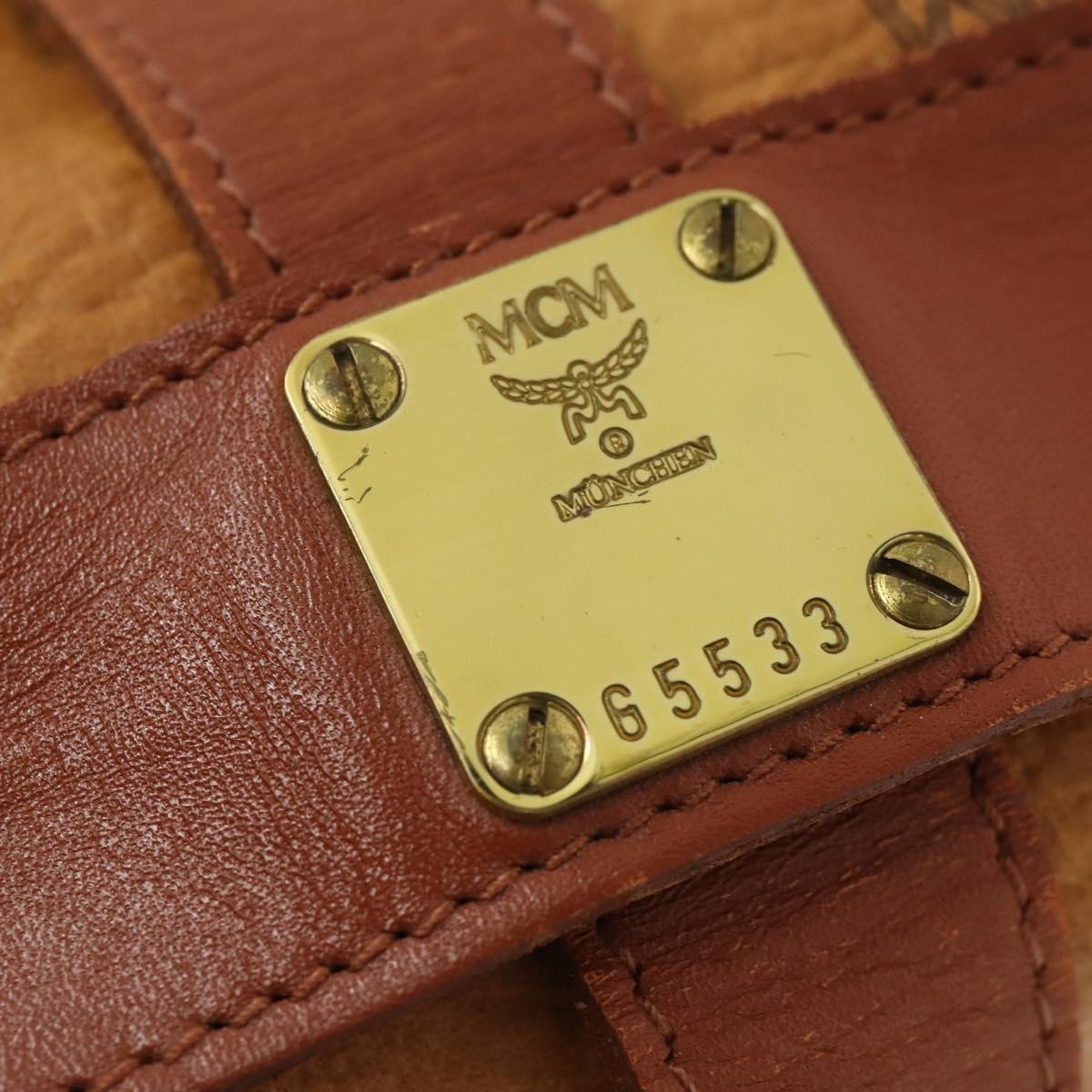MCM Vicetos Logogram Shoulder Bag PVC Leather Brown Gold Auth BA11276