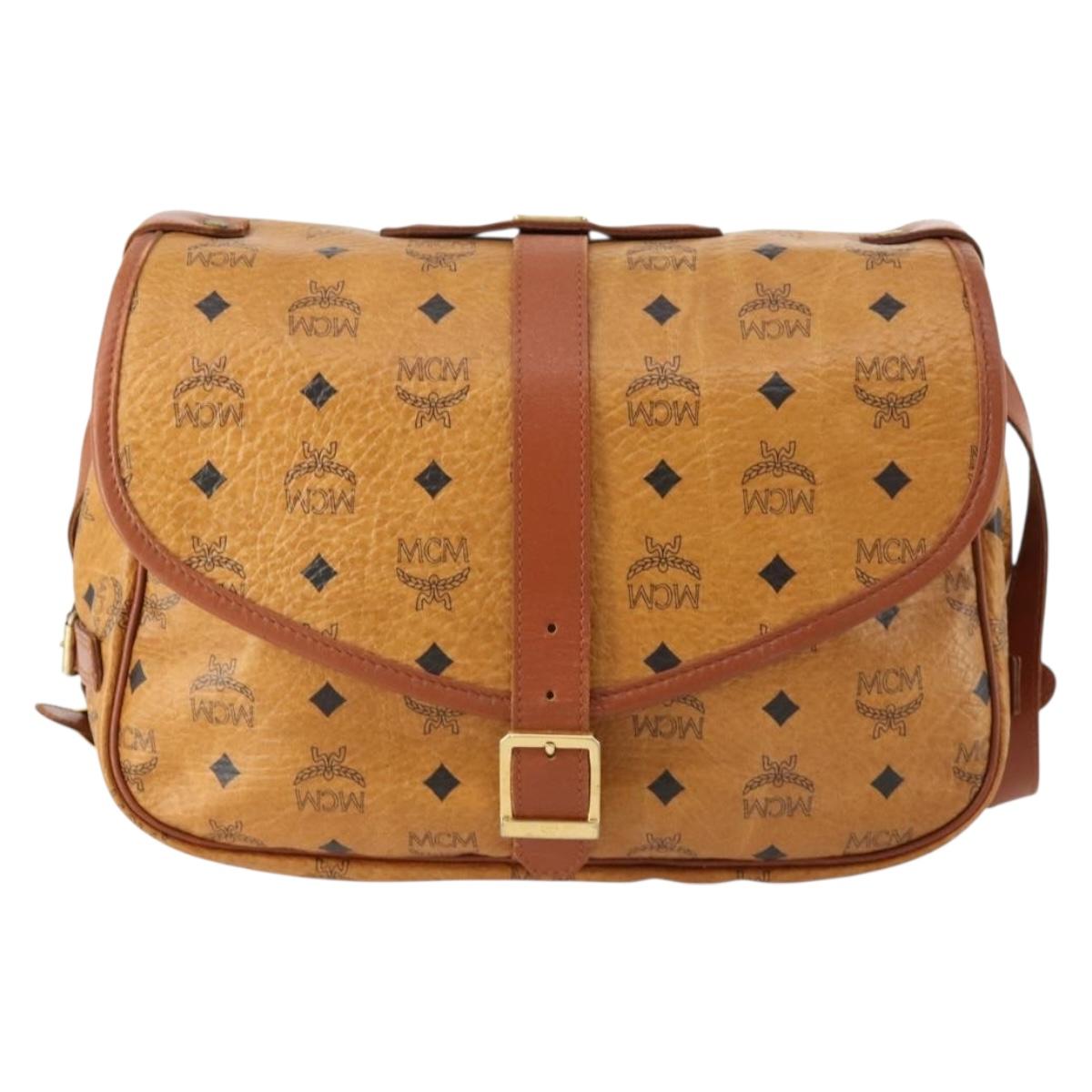 MCM Vicetos Logogram Shoulder Bag PVC Leather Brown Gold Auth BA11276