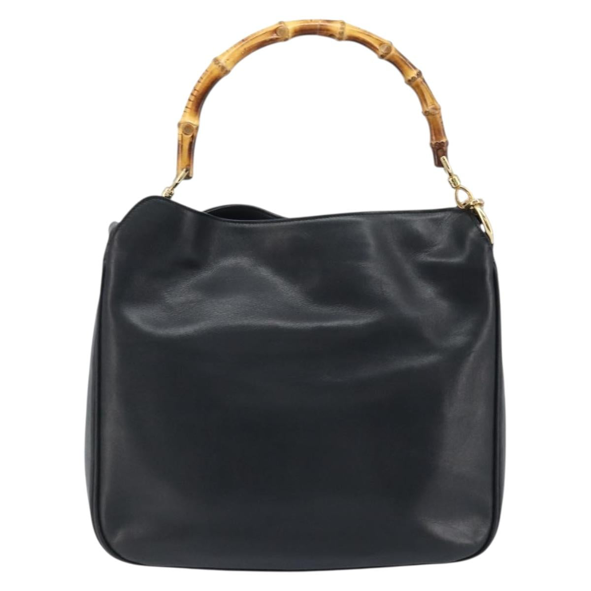 GUCCI Bamboo Shoulder Bag Leather 2way Black Gold 001 0166 1638 Auth BA11278