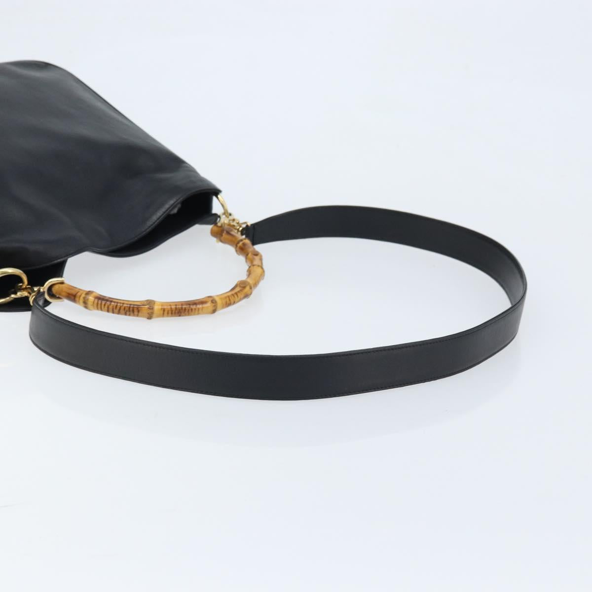 GUCCI Bamboo Shoulder Bag Leather 2way Black Gold 001 0166 1638 Auth BA11278