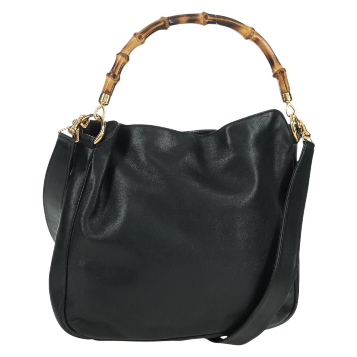 GUCCI Bamboo Shoulder Bag Leather 2way Black Gold 001 2404 1638 0 Auth BA11279A