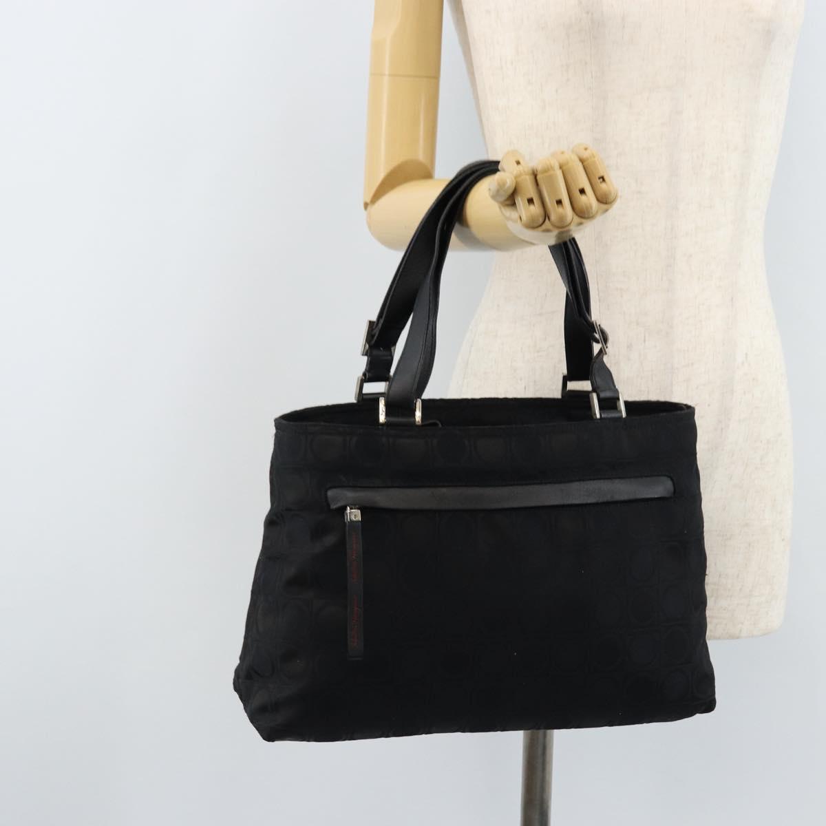 Salvatore Ferragamo Gancini Tote Bag Nylon Black Silver Auth BA11280