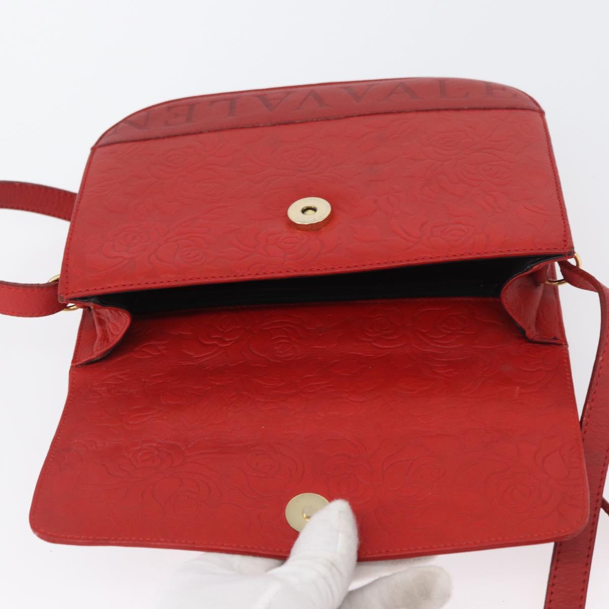 VALENTINO Shoulder Bag Leather Red Gold Auth BA11281