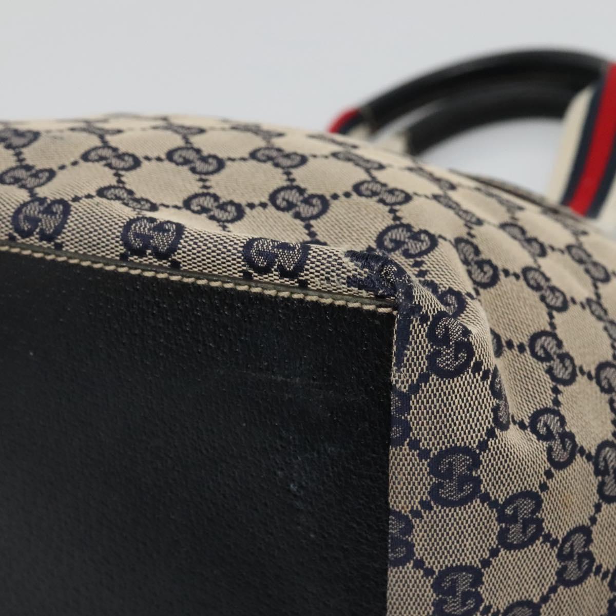 GUCCI GG Canvas Sherry Line Tote Bag Navy Red 131228 Auth BA1129