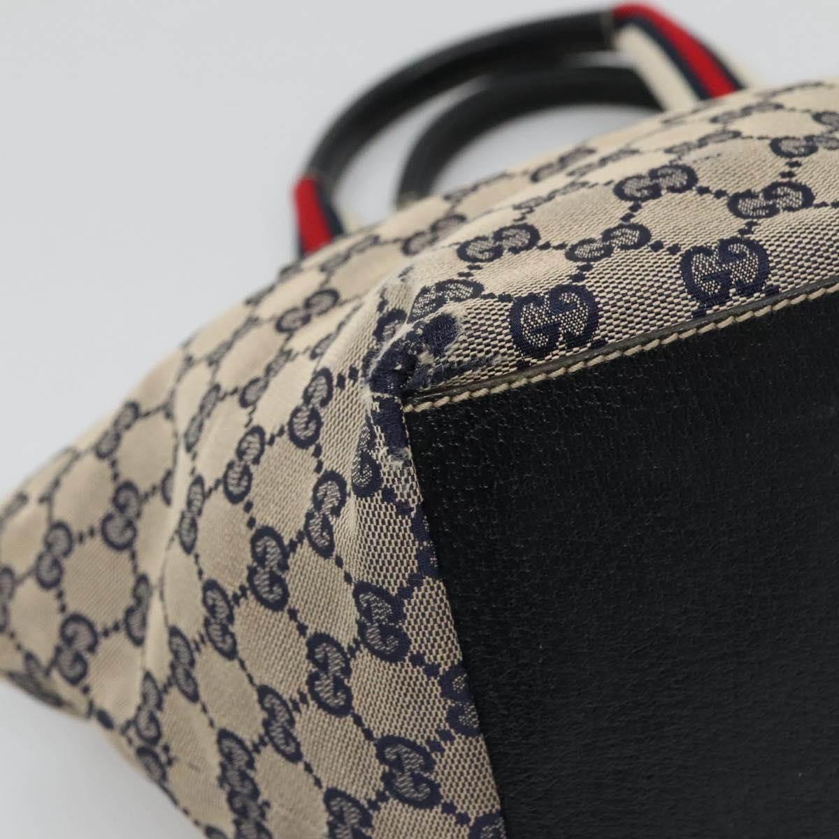 GUCCI GG Canvas Sherry Line Tote Bag Navy Red 131228 Auth BA1129