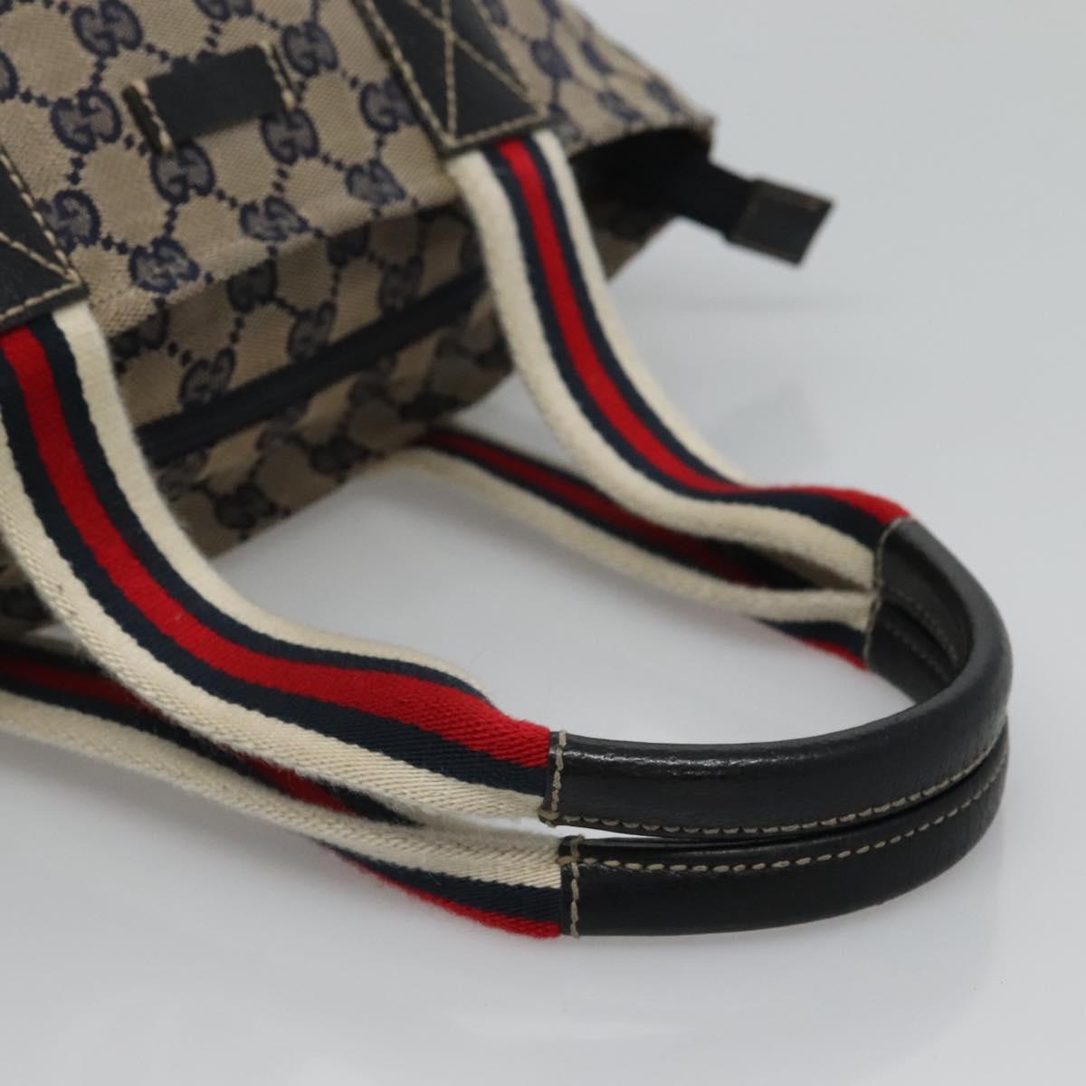 GUCCI GG Canvas Sherry Line Tote Bag Navy Red 131228 Auth BA1129