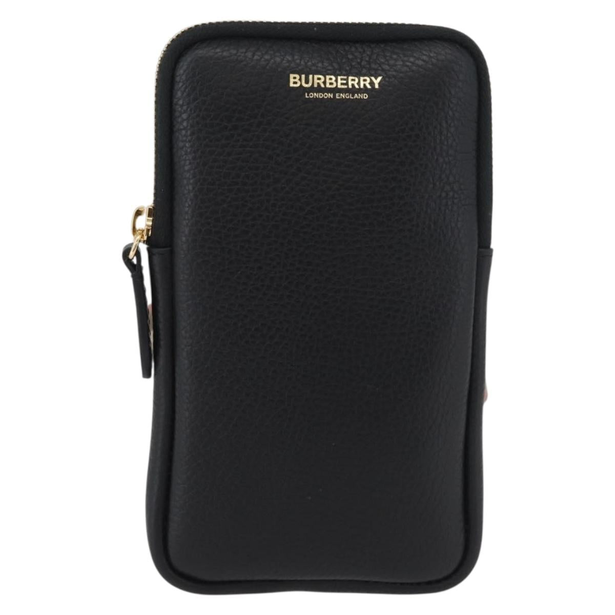 BURBERRY Phone Case Leather Black Gold Auth BA11293V