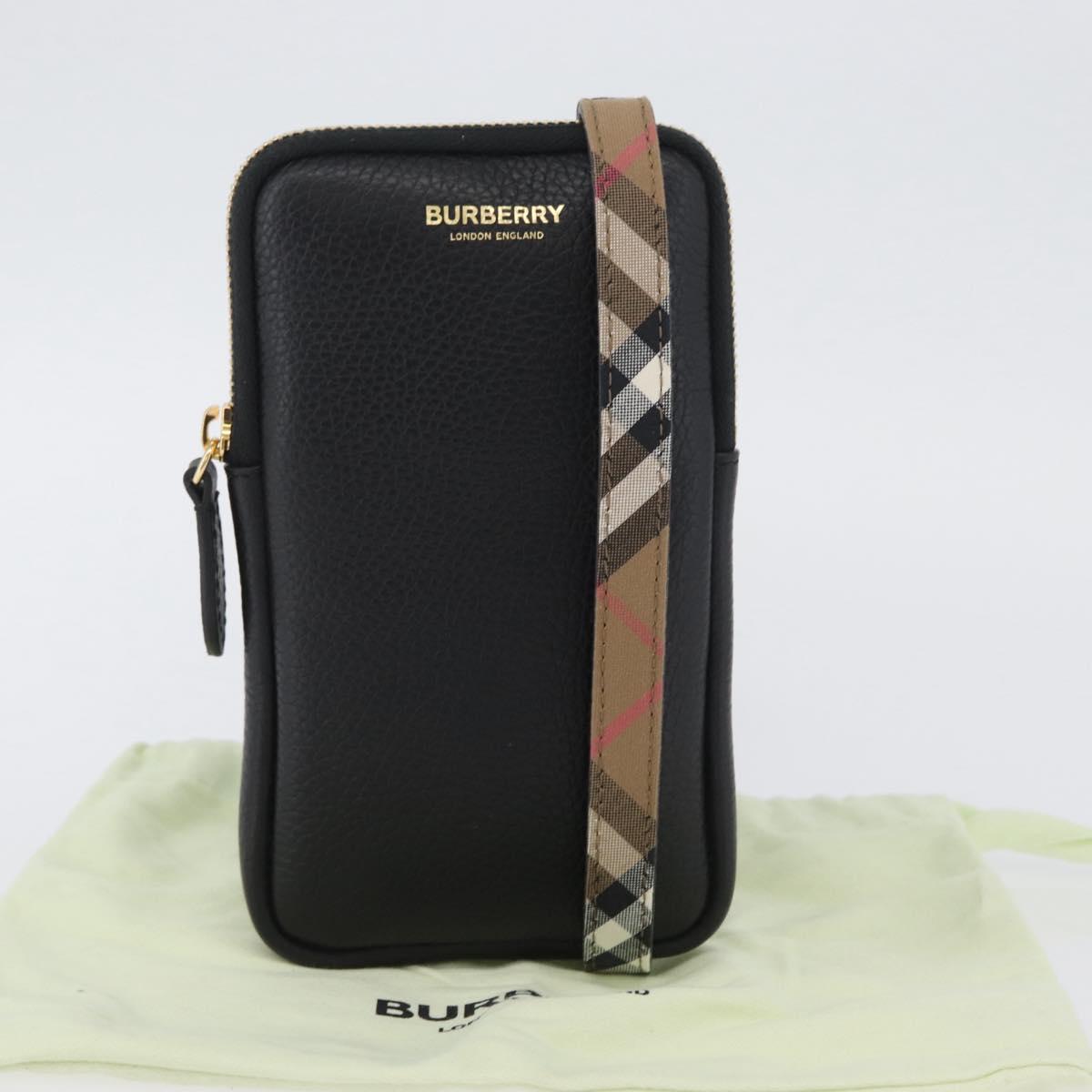 BURBERRY Phone Case Leather Black Gold Auth BA11293V