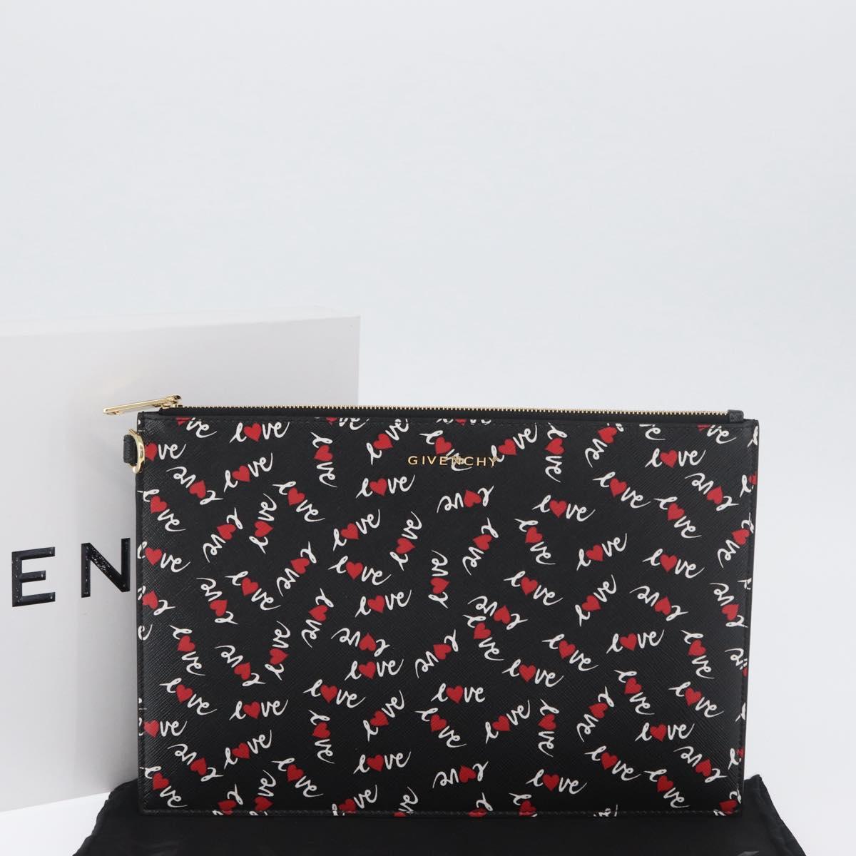 GIVENCHY Clutch Bag Leather Black Gold Auth BA11312