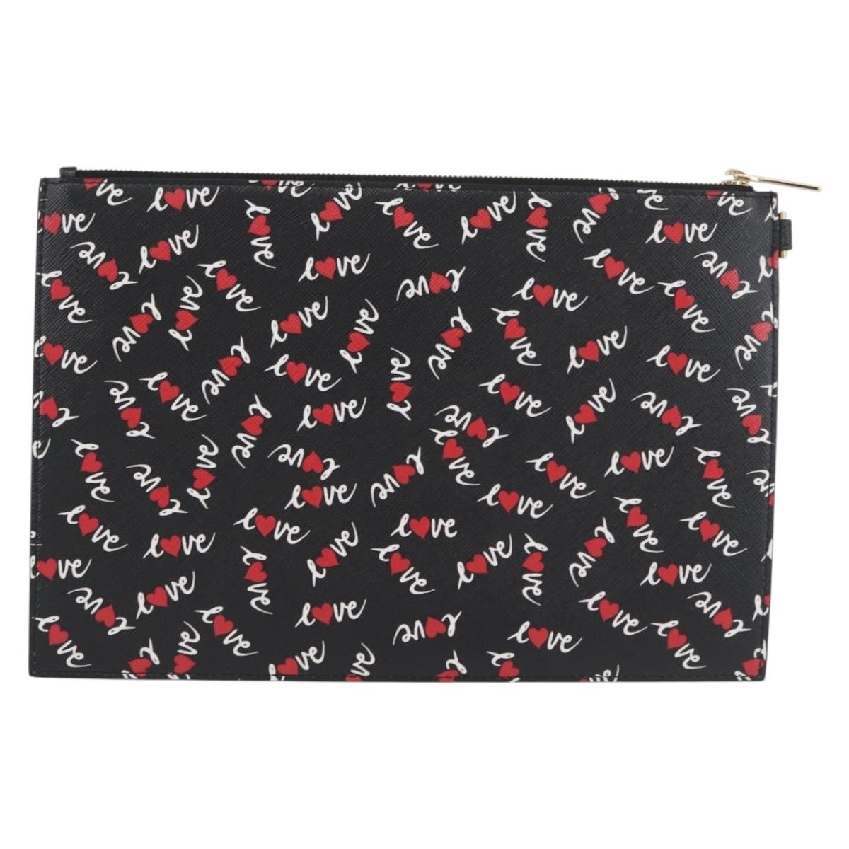 GIVENCHY Clutch Bag Leather Black Gold Auth BA11312