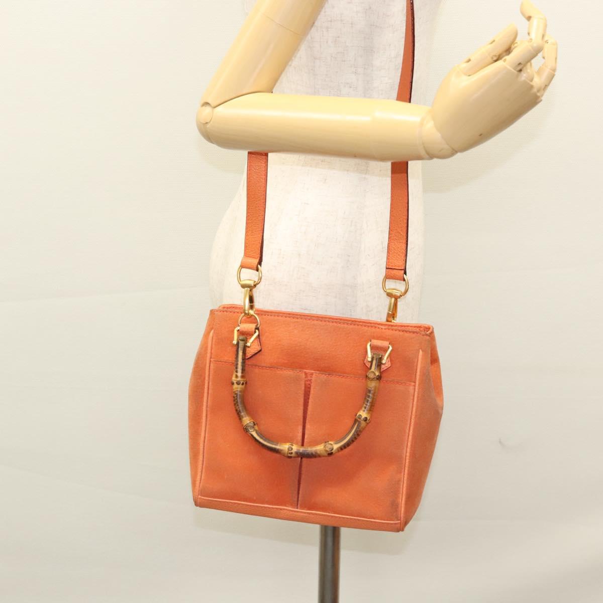 GUCCI Bamboo Hand Bag Suede 2way Orange Gold 000 123 0316 Auth BA1132