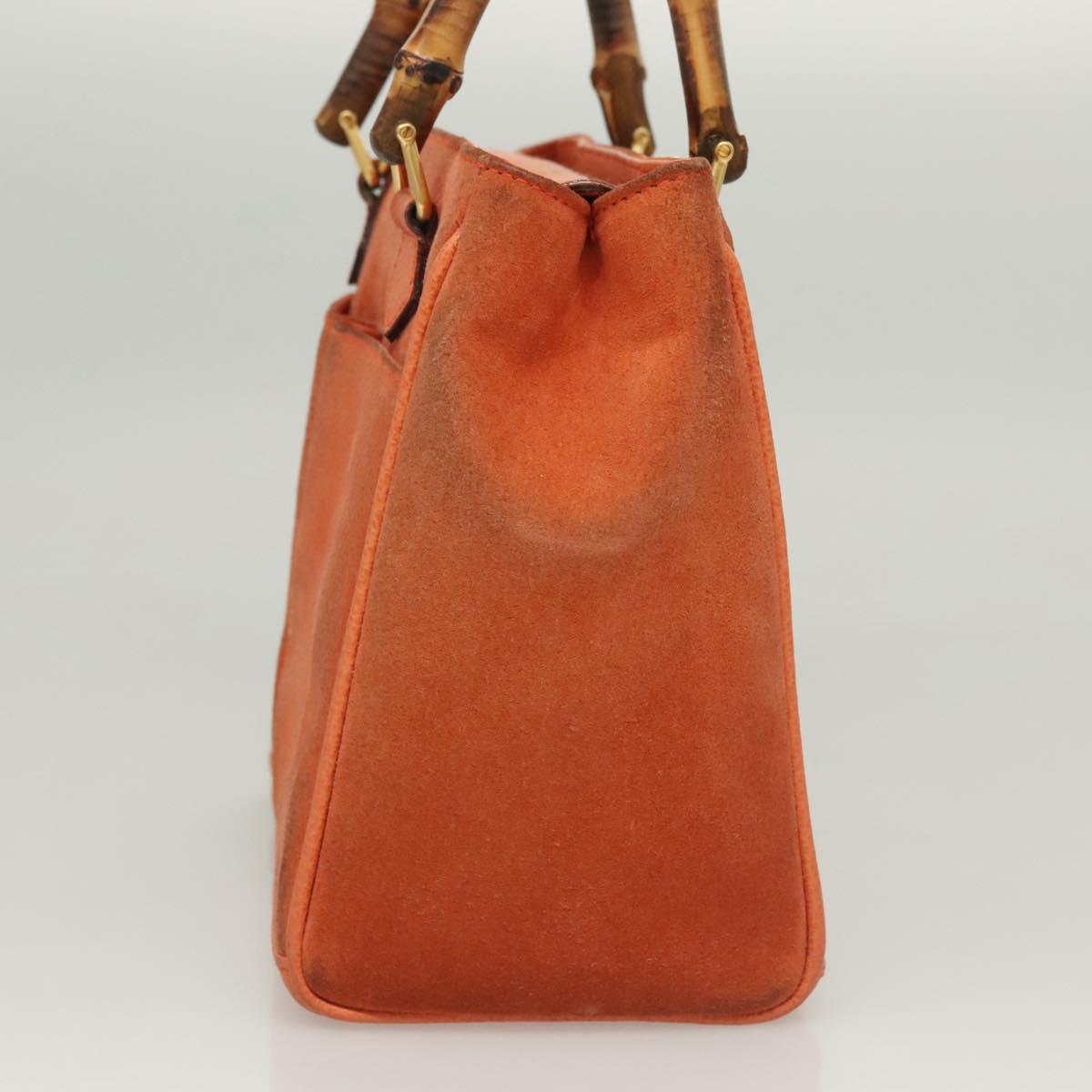 GUCCI Bamboo Hand Bag Suede 2way Orange Gold 000 123 0316 Auth BA1132