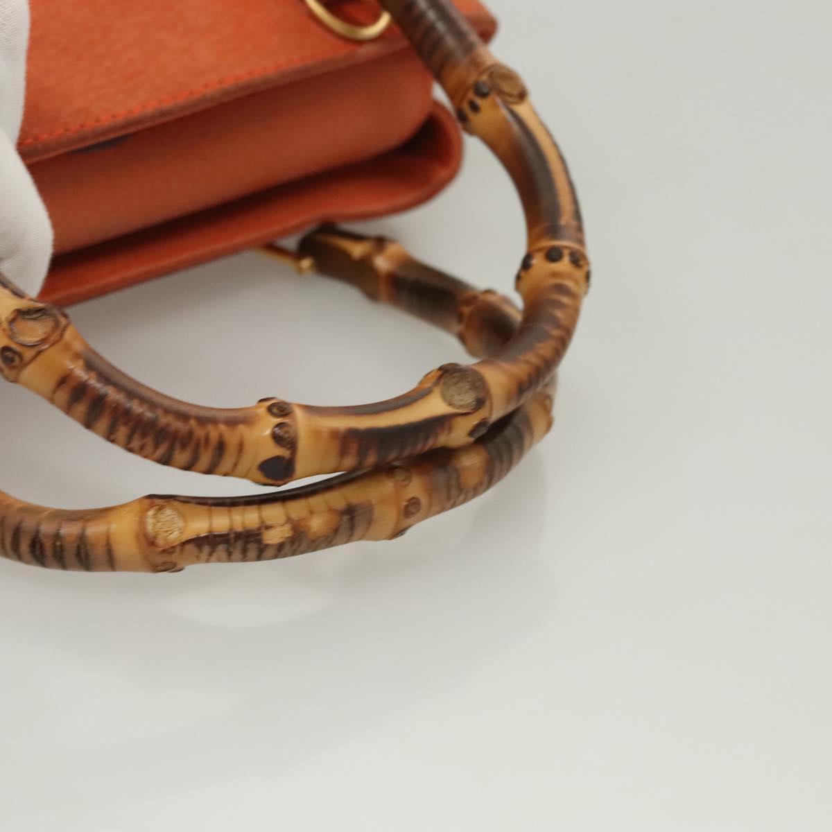 GUCCI Bamboo Hand Bag Suede 2way Orange Gold 000 123 0316 Auth BA1132