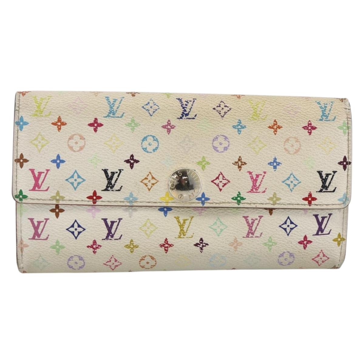 LOUIS VUITTON Multicolor Portefeuille Sarah Wallet White M93532 LV Auth BA11332