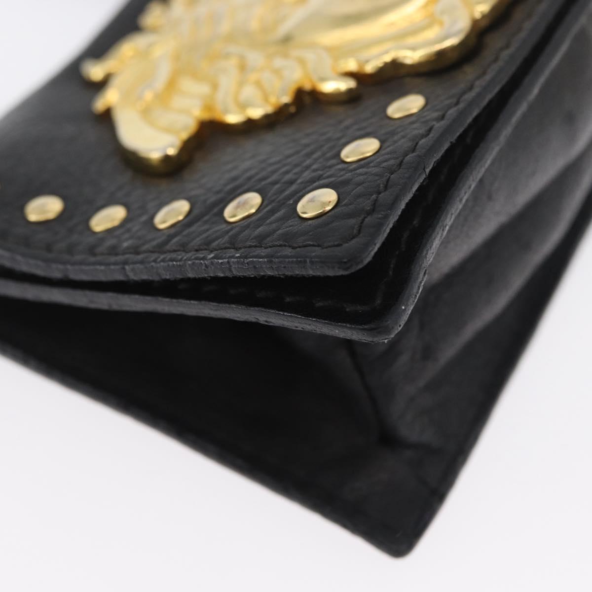 Gianni Versace Belt Pouch Leather Black Gold Auth BA11338