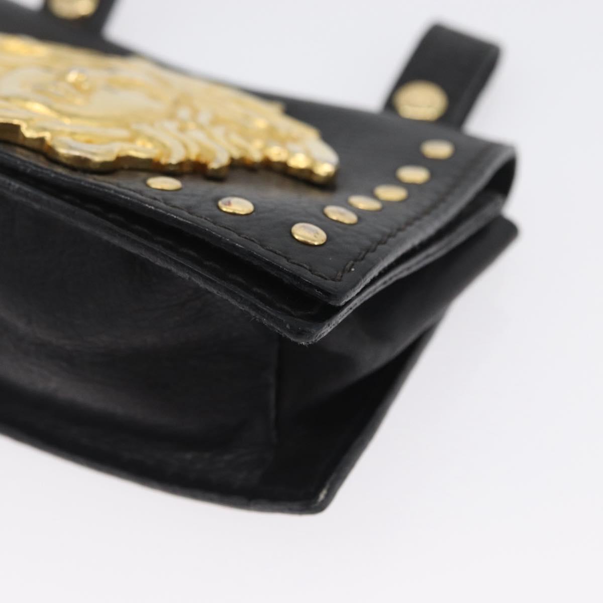 Gianni Versace Belt Pouch Leather Black Gold Auth BA11338