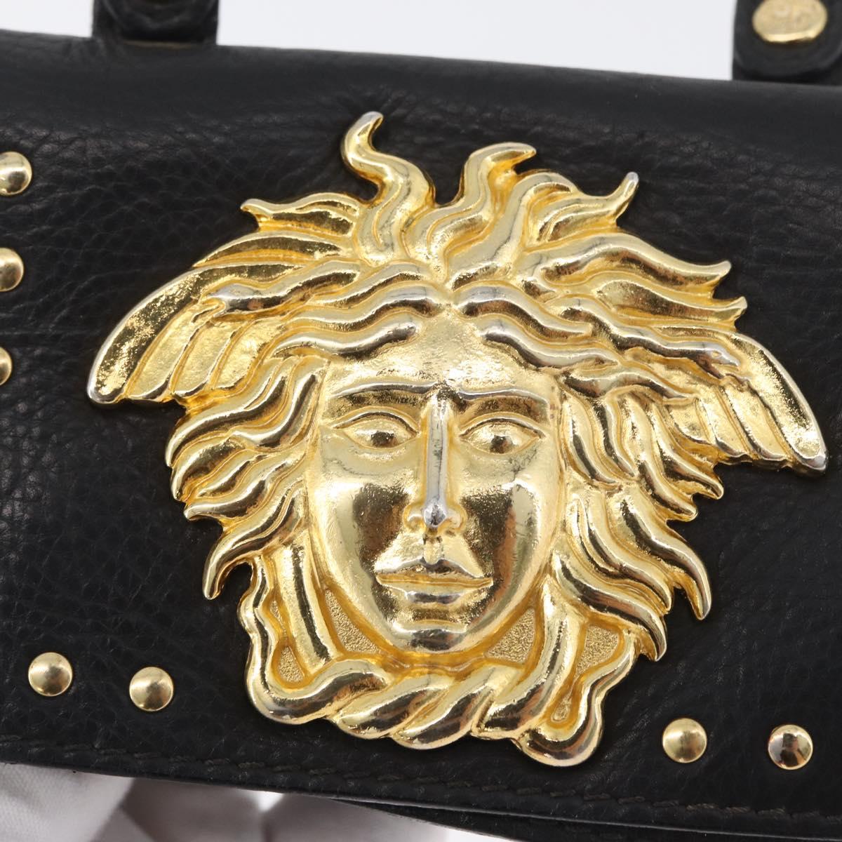 Gianni Versace Belt Pouch Leather Black Gold Auth BA11338